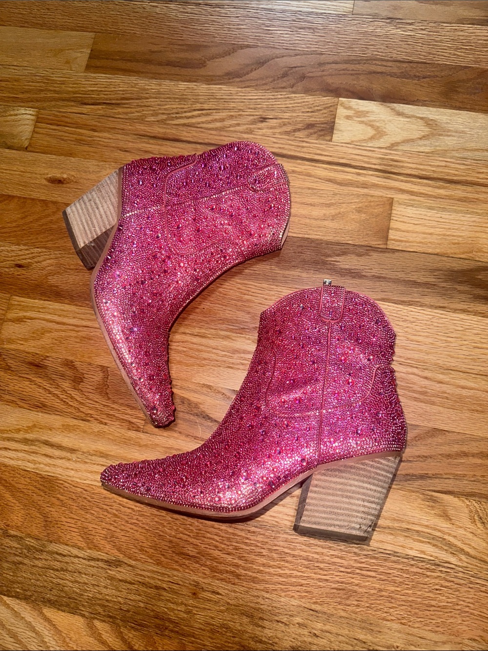 Pink Glitter Ankle Boots with Block Heel